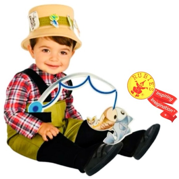 Rubie's Other - RUBIE’S Fisherman Halloween Costume 3-Pieces Jumpsuit Hat Fishing Rod Sz 3T-4T